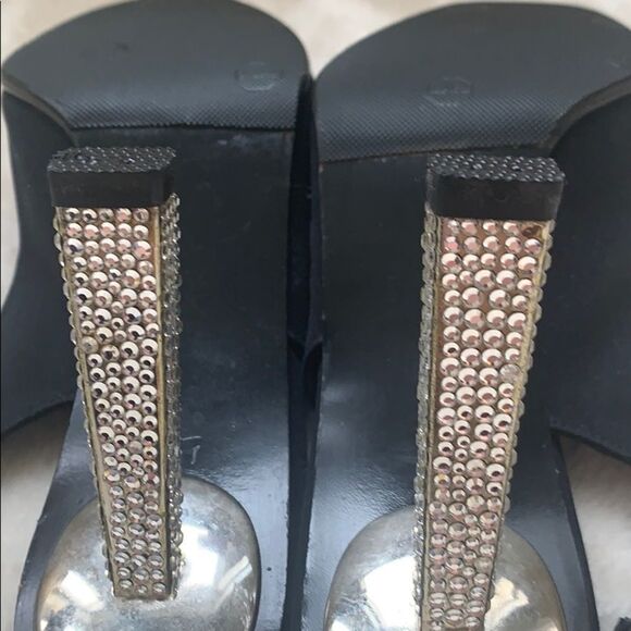 STUART WEITZMAN Black Satin Crystal Heel Slingback Size 8.5 - Picture 5 of 7